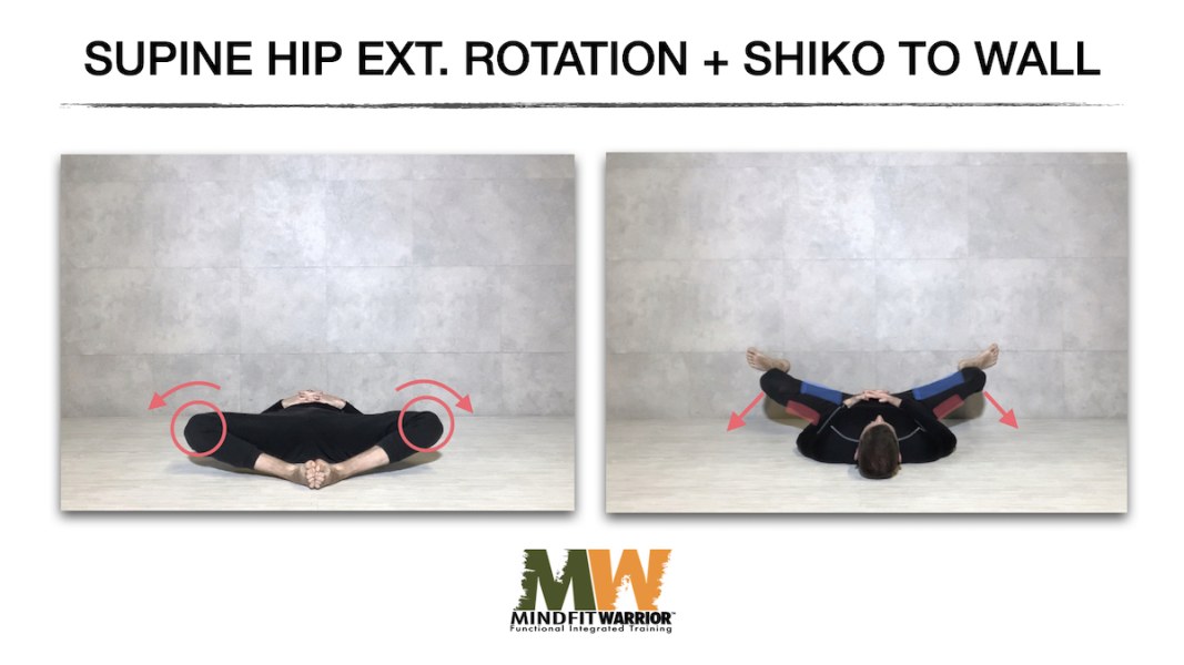 Supine Hip External Rotation + Shiko to Wall